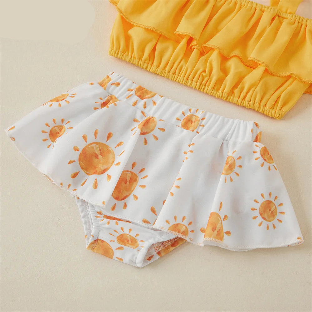 Tregren-swimwear bonito do verão para o bebê menina, top curto com cinta e babados tutu shorts, beachwear para 0-3 anos
