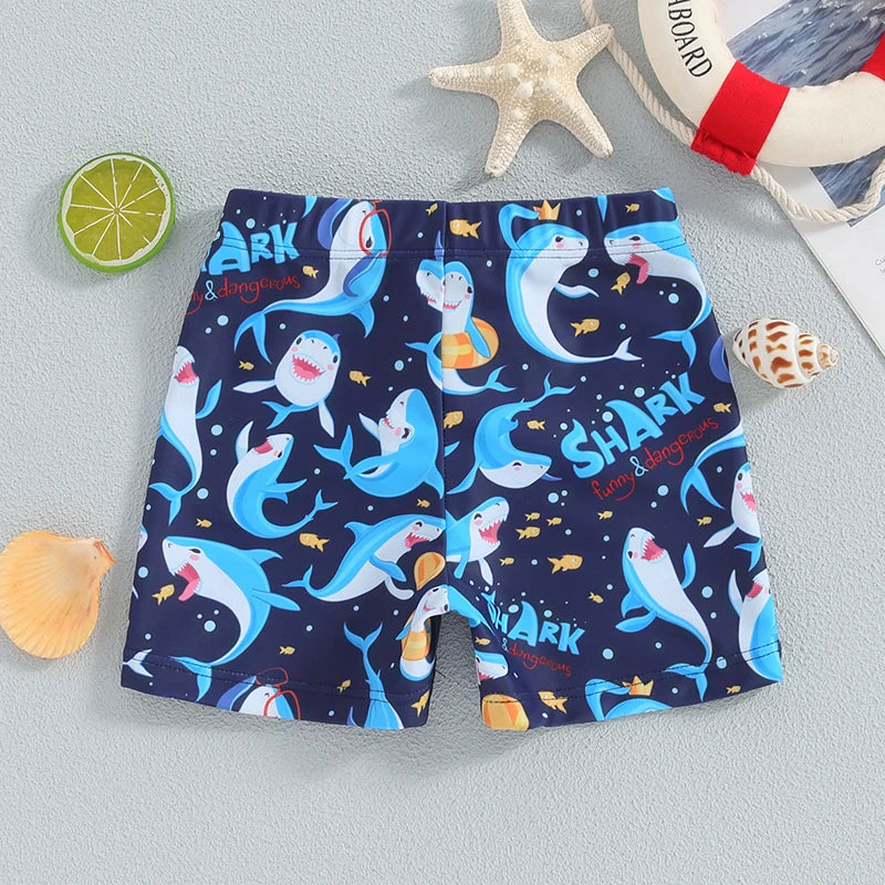 Trengren-calções de banho para crianças, desenho animado tubarão, cintura elástica, shorts, roupas infantis, roupas infantis