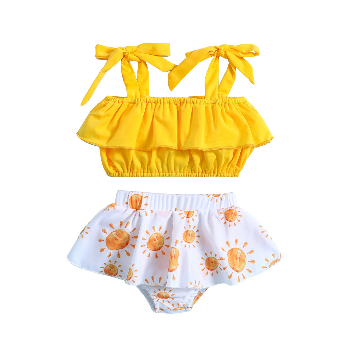 Tregren-swimwear bonito do verão para o bebê menina, top curto com cinta e babados tutu shorts, beachwear para 0-3 anos
