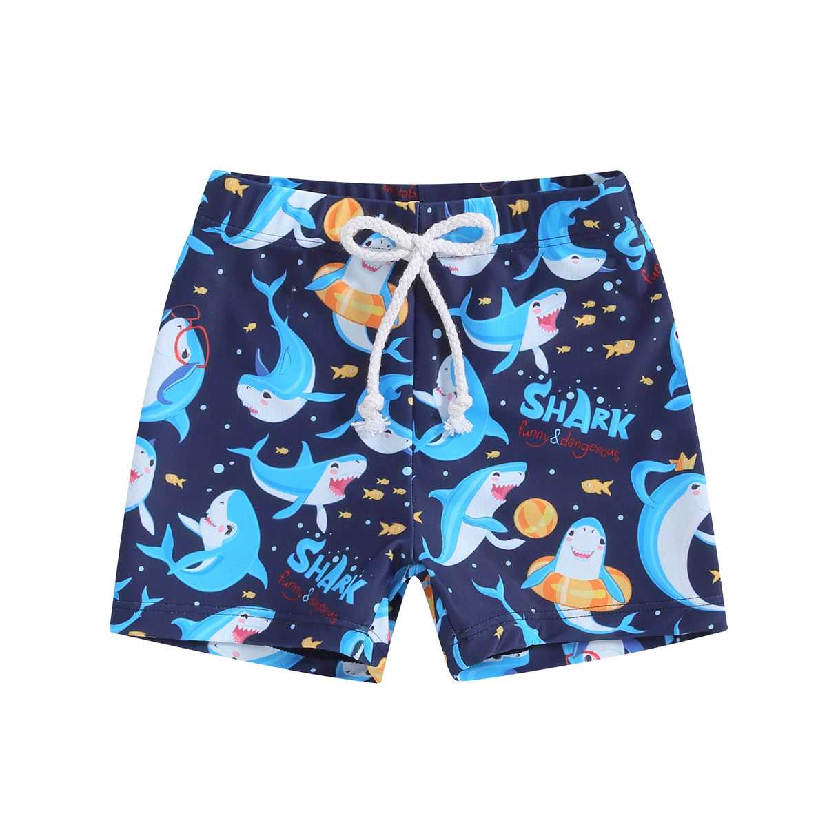 Trengren-calções de banho para crianças, desenho animado tubarão, cintura elástica, shorts, roupas infantis, roupas infantis
