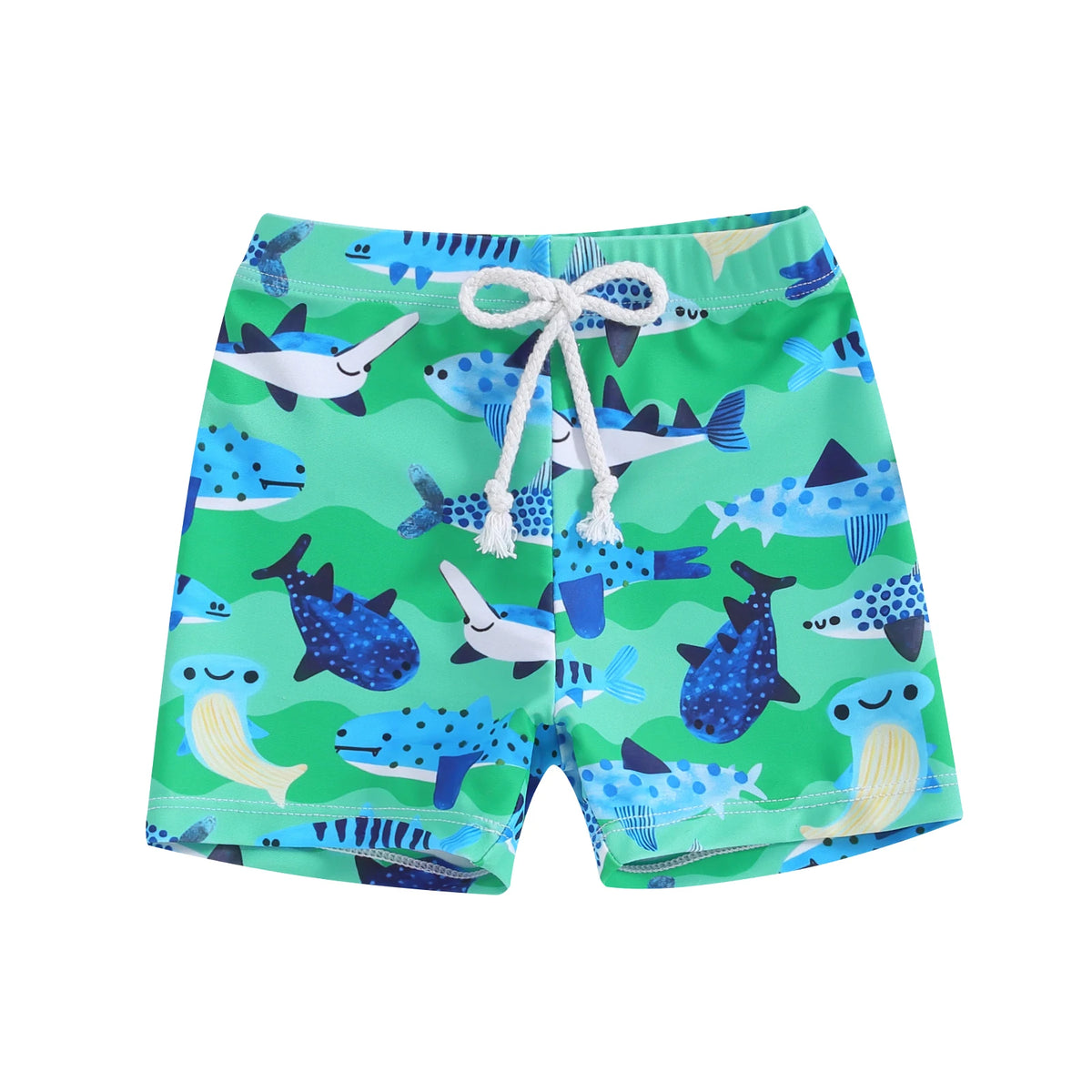 Trengren-calções de banho para crianças, desenho animado tubarão, cintura elástica, shorts, roupas infantis, roupas infantis